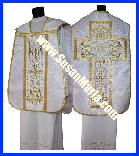 Embroidered Roman Vestments from Europe in White Church Fabric